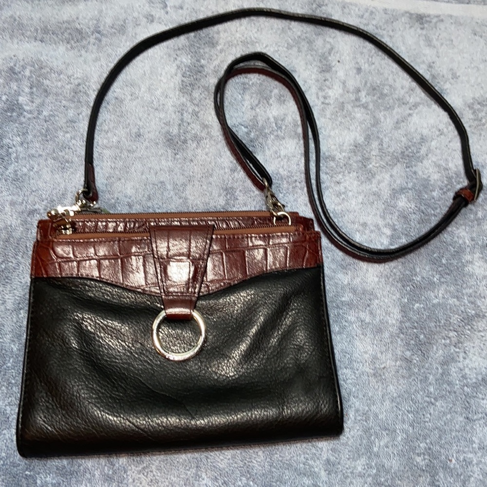 Jack Georges | Women's Black & Brown Embossd Leather  Crossbody Wallet